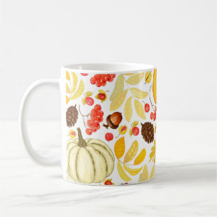 Herbstkürbisse, Eicheln, vintage Hintergrund. Kaffeetasse