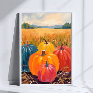 Herbstkürbisse   Herbstlandschaft Wasserfarben Kun Poster