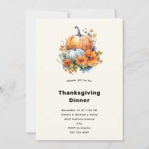 Herbstkürbisse mit Blumen Thanksgiving-Abendessen Einladung