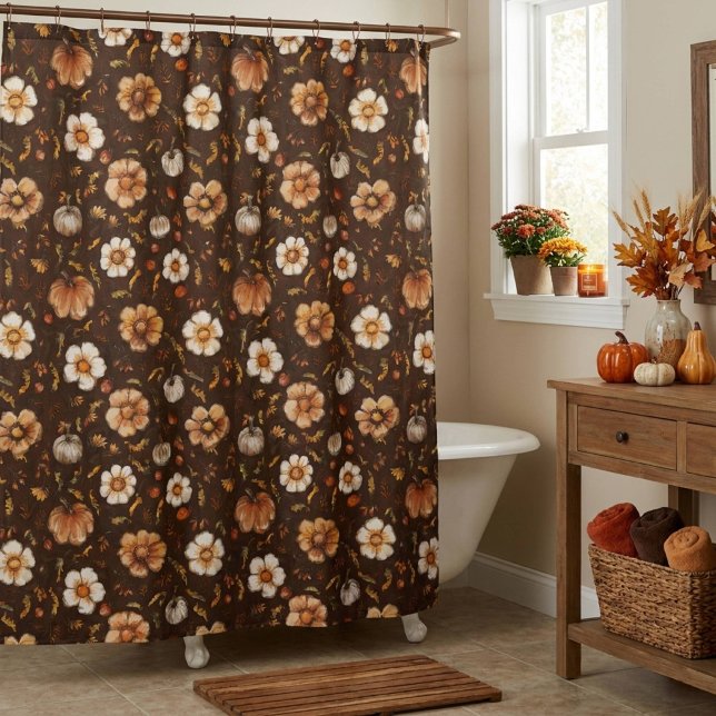 Herbstkürbisse und Blumen  Duschvorhang (Von Creator hochgeladen)