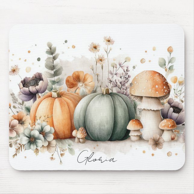 Herbstkürbisse und Blumen Herbstmuster  Mousepad (Vorne)
