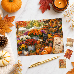 Herbstkürbisse und Chrysanthemen Bauernmarkt Postkarte
