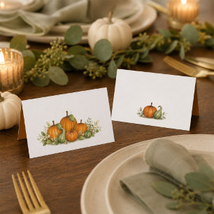 Herbstkürbisse und -gourden Aquarell-Abendessen Platzkarte