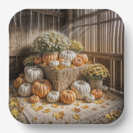 Herbstkürme auf einem Heuballen Pappteller