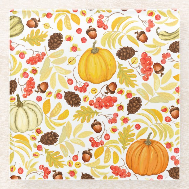 Herbstkürme, Eichhörnchen, Vintager Hintergrund. Glasuntersetzer (Vorderseite)