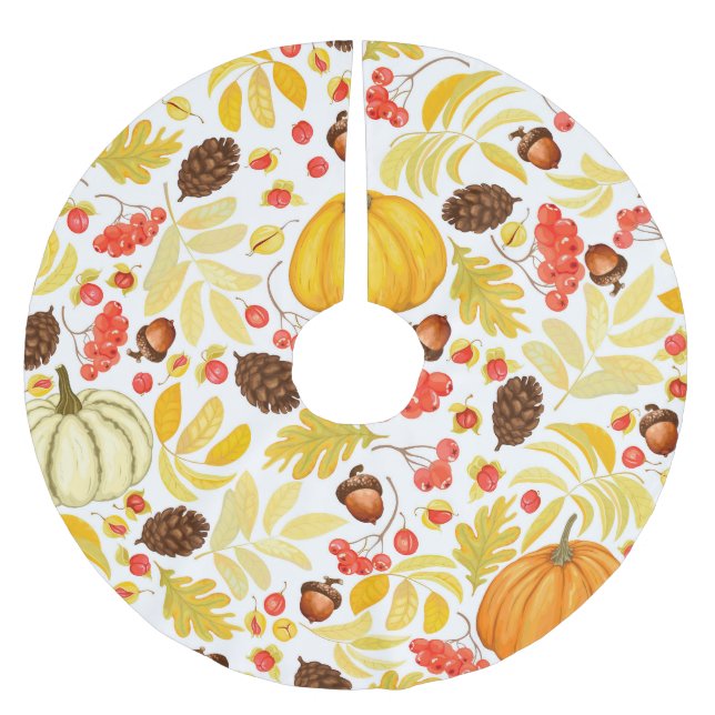 Herbstkürme, Eichhörnchen, Vintager Hintergrund. Polyester Weihnachtsbaumdecke (Vorderseite)