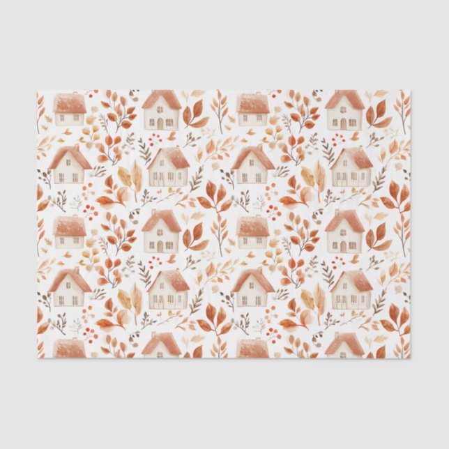 Herbstkürme, Häuser, Blätter Muster-Dekoupage Seidenpapier (Vorderseite)