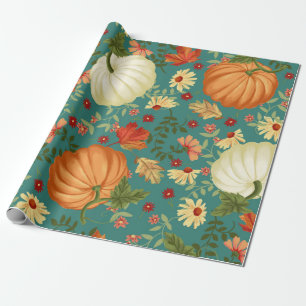 Herbstkürme mit aquamarinem Hintergrund. Mapl Geschenkpapier