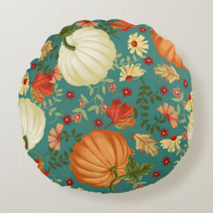 Herbstkürme mit aquamarinem Hintergrund. Mapl Rundes Kissen