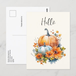Herbstkürme mit Blume und Blättern Hallo Postkarte