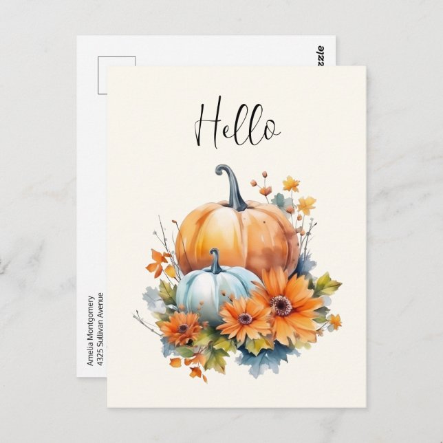 Herbstkürme mit Blume und Blättern Hallo Postkarte (Vorne/Hinten)