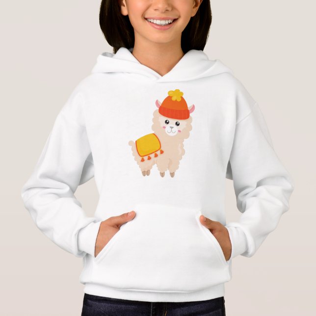 Herbstlama, Niedlich Llama, Alpaca, Llama mit Hut Hoodie (Vorderseite)