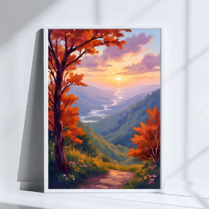 Herbstlandschaft Aquarell Herbstlaubmalerei Poster