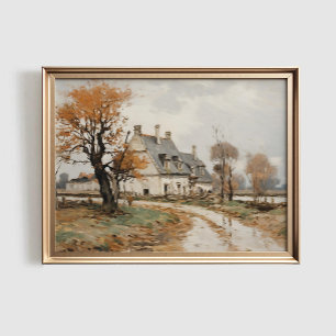 Herbstlandschaft Druck, Herbst Farmhouse DRUCKBAR Poster
