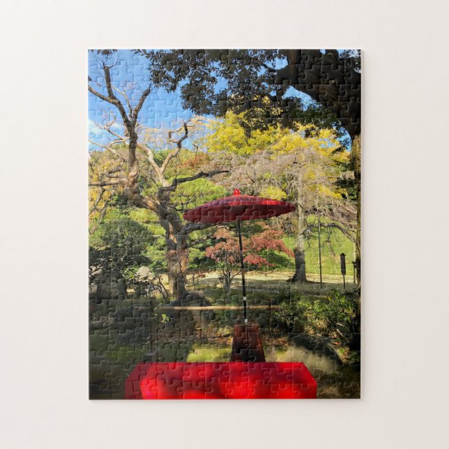 Herbstlandschaft im japanischen Garten Puzzle (Vertikal)