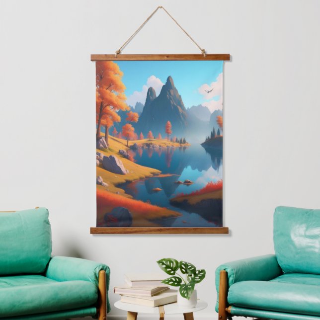 Herbstlandschaft Kunst Wandteppich Mit Holzrahmen (Wohnzimmer)