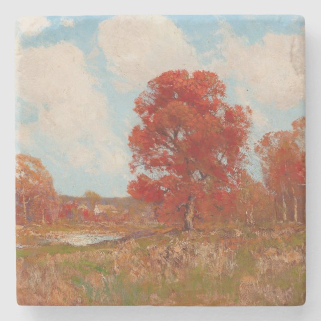 Herbstlandschaft (Landschaft im Herbst) (Rote Bäum Steinuntersetzer (Vorderseite)