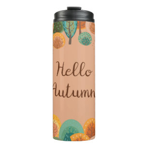 Herbstlandschaft mit abstrakter flacher handgezeic thermosbecher
