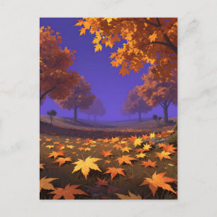 Herbstlandschaft mit Ahornblättern Postkarte