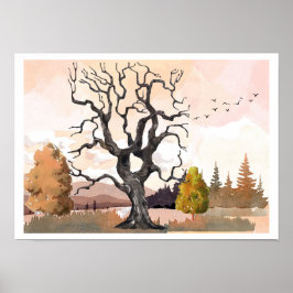 Herbstlandschaft mit Aquarellen Poster