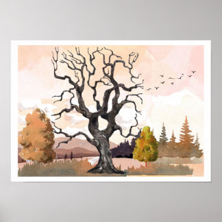 Herbstlandschaft mit Aquarellen Poster