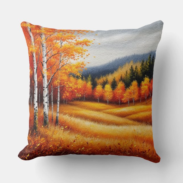 Herbstlandschaft mit Birkenbäumen Kissen (Vorderseite)