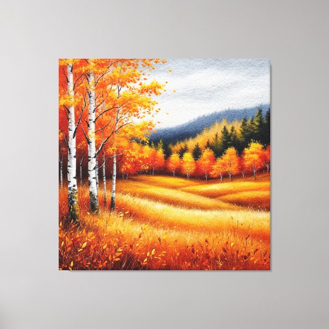 Herbstlandschaft mit Birkenbäumen Leinwanddruck (Vorderseite)
