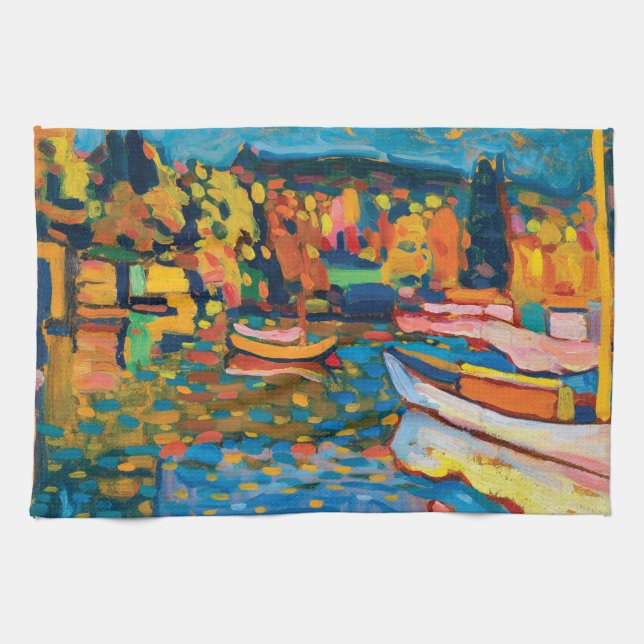 Herbstlandschaft mit Booten von Wassily Kandinsky. Handtuch (Horizontal)