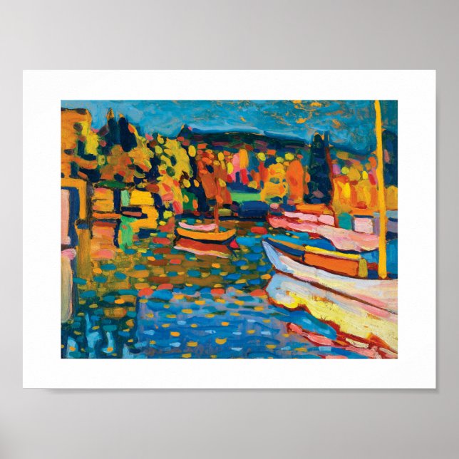 Herbstlandschaft mit Booten von Wassily Kandinsky Poster (Vorne)