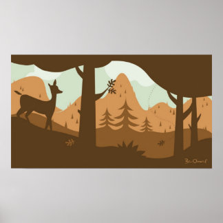 Herbstlandschaft mit Hirsch Poster