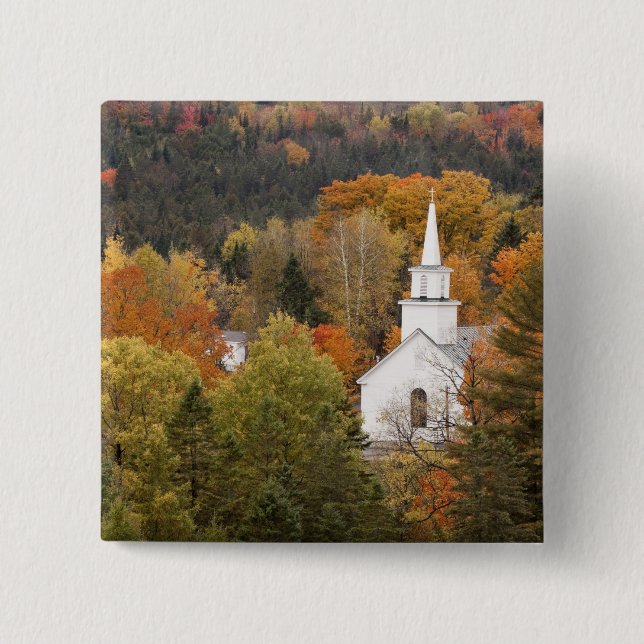 Herbstlandschaft mit Kirche, Vermont, USA Button (Vorderseite)