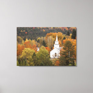 Herbstlandschaft mit Kirche, Vermont, USA Leinwanddruck
