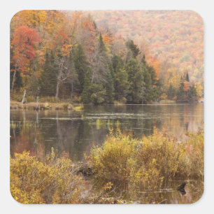 Herbstlandschaft mit See, Vermont, USA 3 Quadratischer Aufkleber