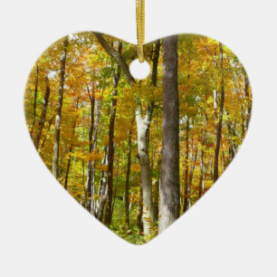 Herbstlandschaft mit Wald aus gelben Blättern Keramik Ornament