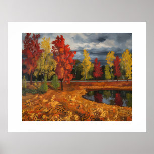Herbstlandschaft Ölgemälde auf Leinwand - lebhaft Poster