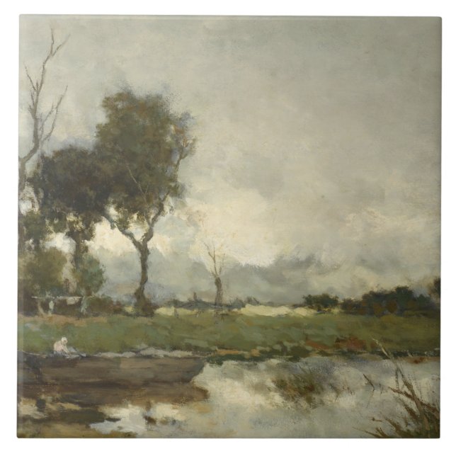 Herbstlandschaft (Vintage Niederländische Kunst) ( Fliese (Vorderseite)