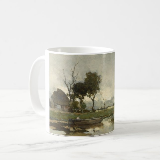 Herbstlandschaft (Vintage Niederländische Kunst) ( Kaffeetasse (Vorderseite Links)