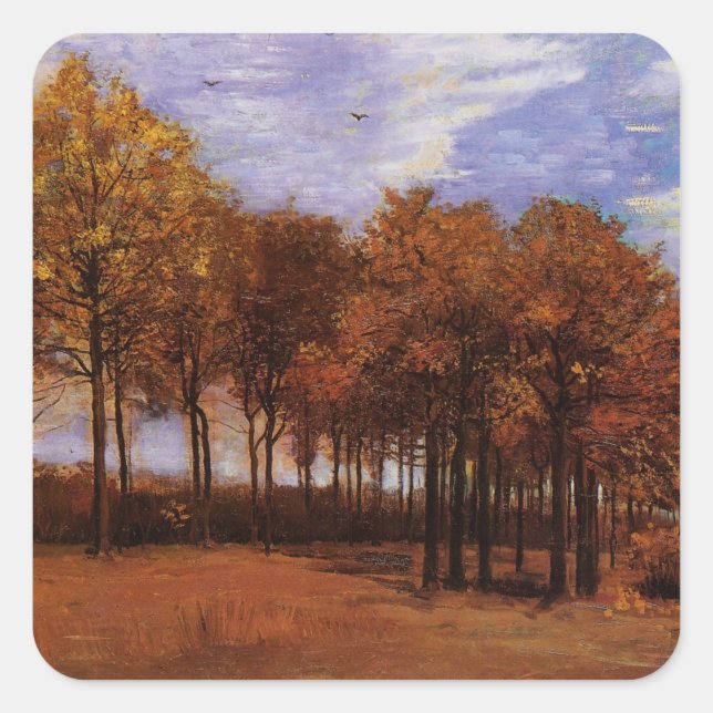 Herbstlandschaft von Vincent van Gogh Quadratischer Aufkleber (Vorderseite)