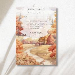Herbstlandschaft Waldweg Blätter fallen Hochzeit RSVP Karte