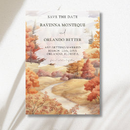 Herbstlandschaft Waldweg Blätter fallen Hochzeit Save The Date
