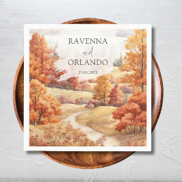 Herbstlandschaft Waldweg Blätter fallen Hochzeit Serviette