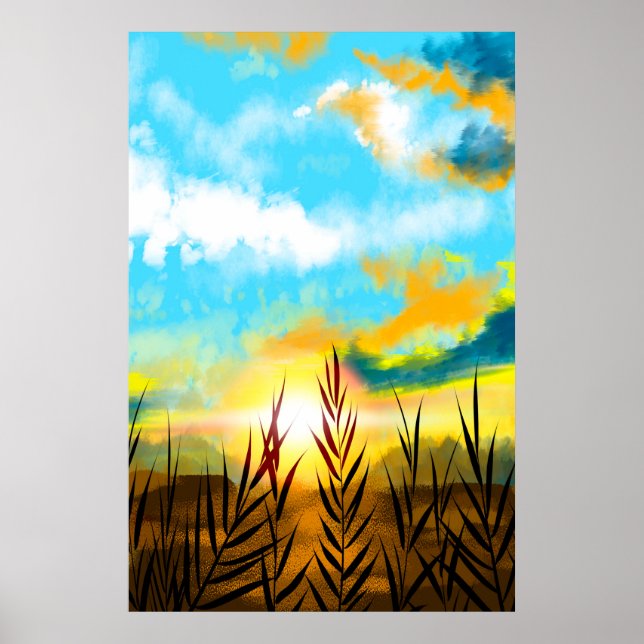 Herbstlandschaft Weizenfeld Sonnenuntergang Poster (Vorne)