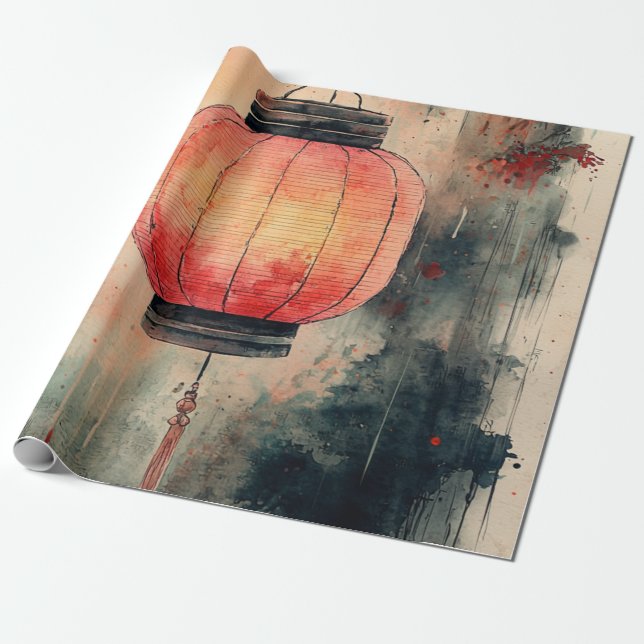 Herbstlaterne Sumi-E Aquarell Geschenkpapier (Ungerollt)