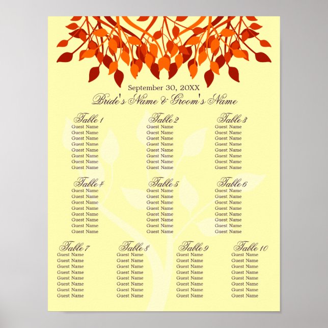Herbstlaub 11 x 14 Sitzplan Poster (Vorne)