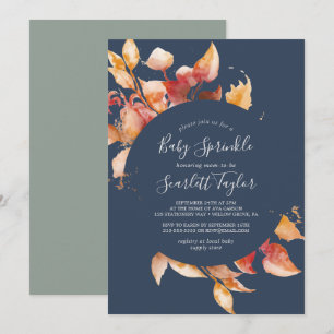 Herbstlaub   Blue & Burgundy Baby Sprinkle Einladung