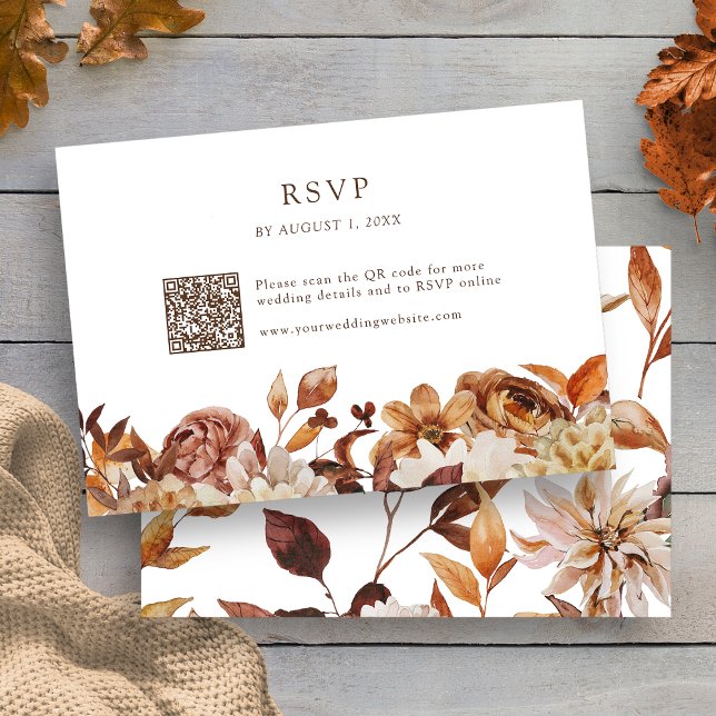 Herbstlaub Blumen QR Code RSVP Karte (Modern Fall Leaves Floral QR Code RSVP Card by Painted Paperie
)