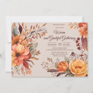 Herbstlaub Blumen Thanksgiving Friendsgiving  Einladung