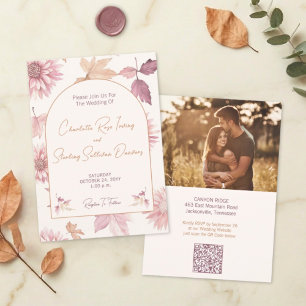 Herbstlaub Blush Terrakotta Foto-Hochzeit Einladung