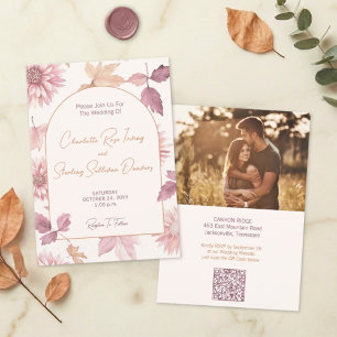 Herbstlaub Blush Terrakotta Foto Hochzeit Einladung