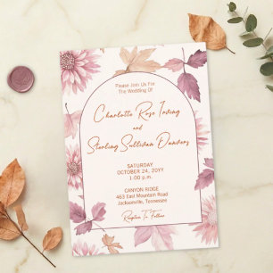 Herbstlaub Blush Terrakotta Foto Hochzeit Einladung